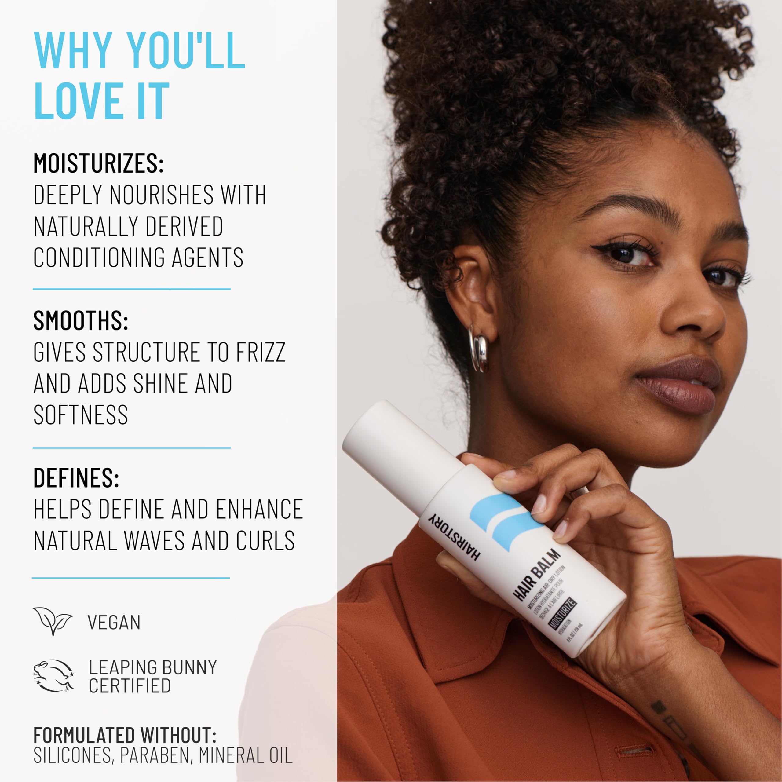 Baume hydratant Hairstory - Flacon de 113,4 g - Après-shampoing pour cheveux bouclés - Lisse l'épaisseur et les frisottis - Gestion de la sécheresse et des nœuds - Ingrédients naturels