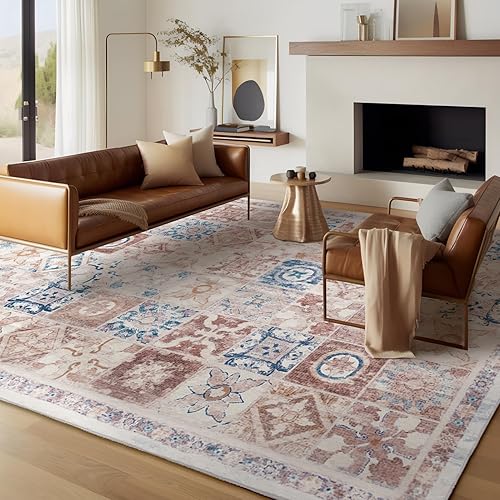 Miniatura 384 de Ashler - Alfombras bohemias vintage de 5 x 8 pies para sala de estar, lavables a máquina con parte trasera antideslizante, alfombra para interiores