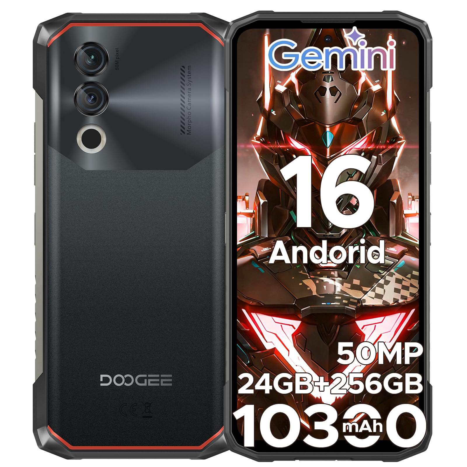 DOOGEE Blade 10 Power Rugged Smartphone Android 16, 10300mAh, 24GB+256GB Telefono Indistruttibile,90Hz 6.6” HD+IPS,50MP+8MP Smartphone Rugged, Triple Card Slot,Fingerprint ID/Face Unlock/NFC/OTG, Nero