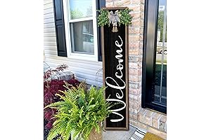 45 Inches Rustic Vertical Leaner Welcome Wood Sign - Black