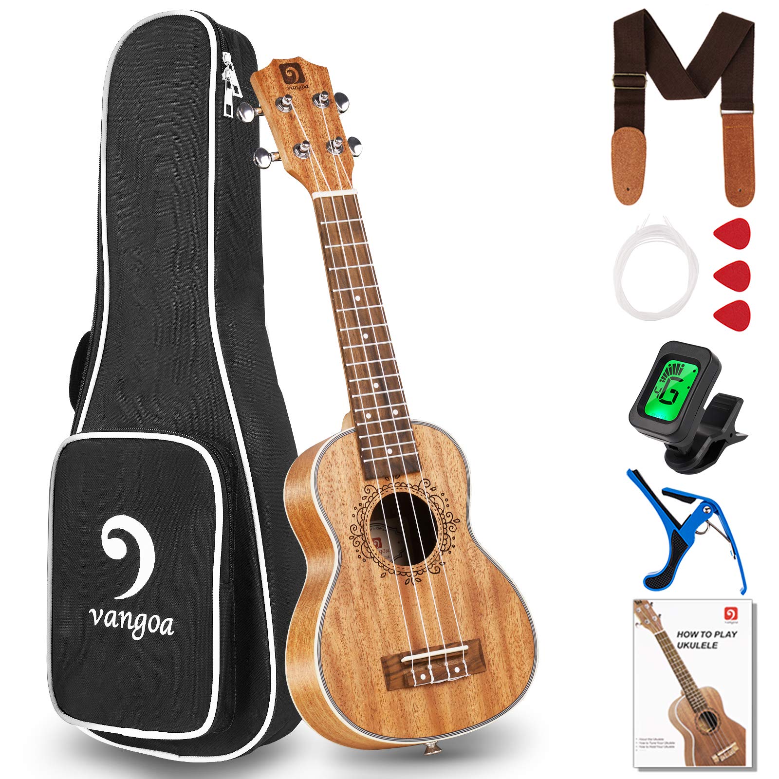VangoaSoprano Ukulele Mahogany 21 Inch Acoustic Ukelele Uke Beginner Kit for Kids Students Starter with Guide Book