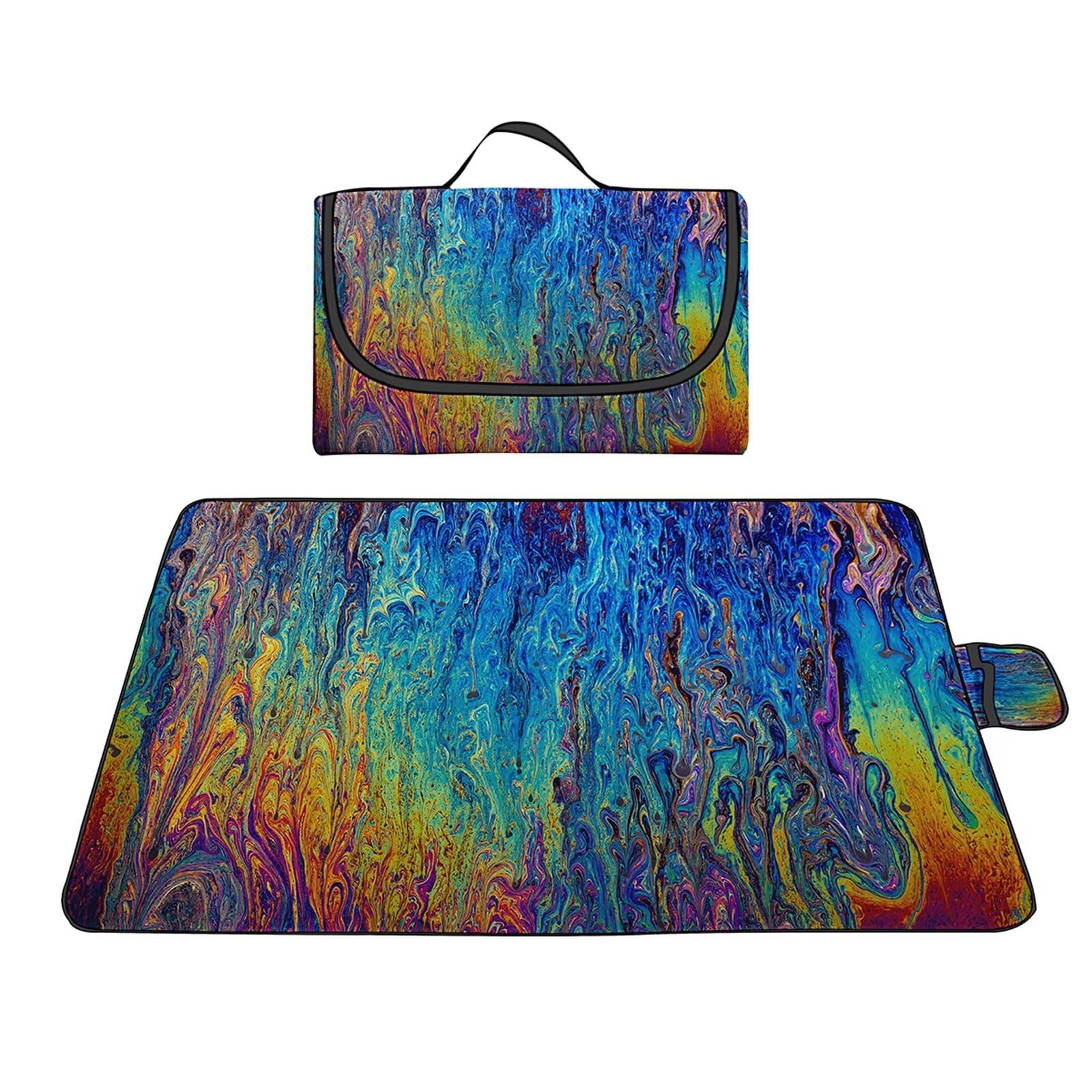 Manta Picnic Impermeable 180x200cm,Lavable Picnic Blanket,Ultrasónica Mantel Picnic,con Mango Multifunción para Acampar Playa Parque de Senderismo,Acuarela Abstracta