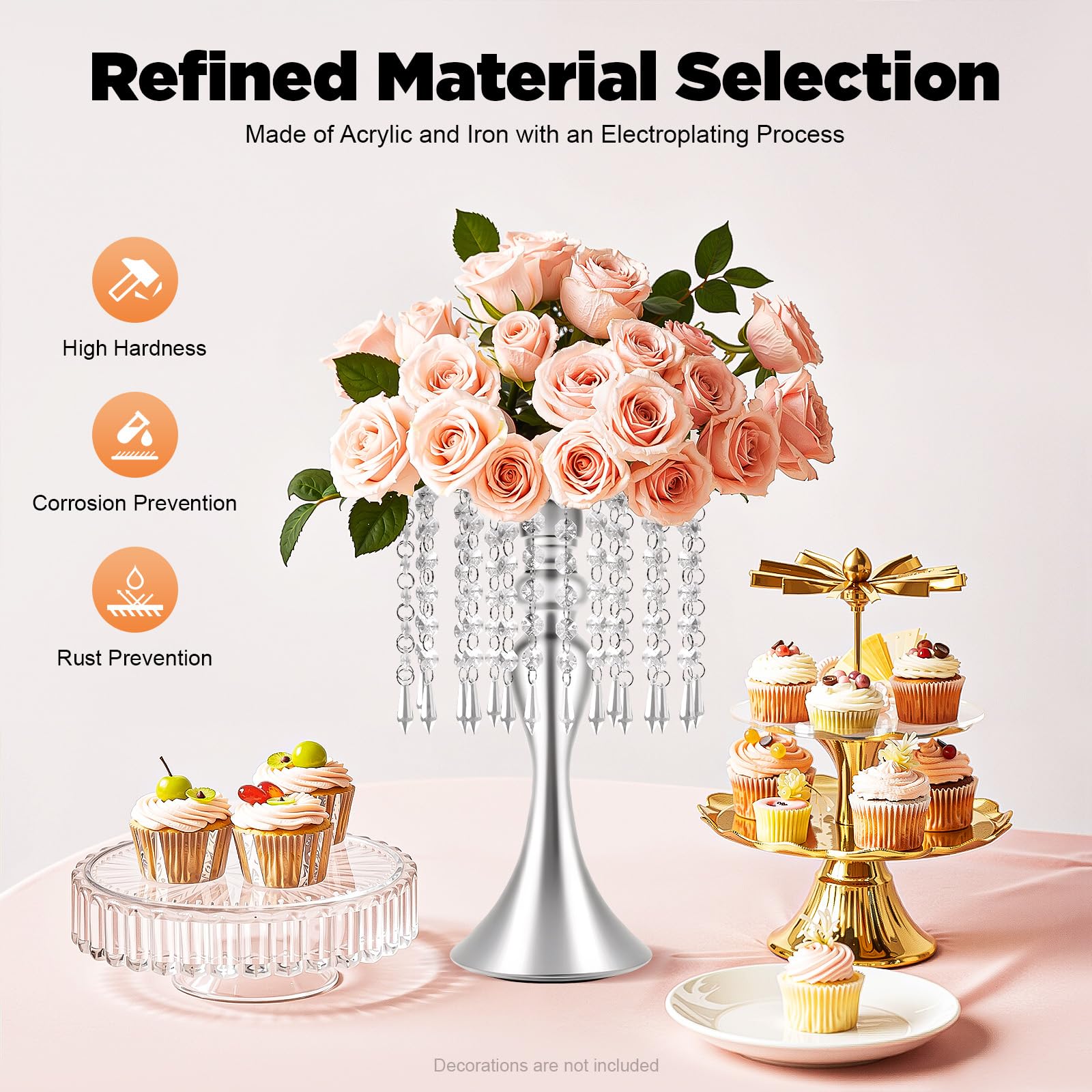 Set di 10 supporti per fiori da tavolo, altezza 35 cm, in cristallo, per cerimonie, ricevimenti e matrimoni, argento