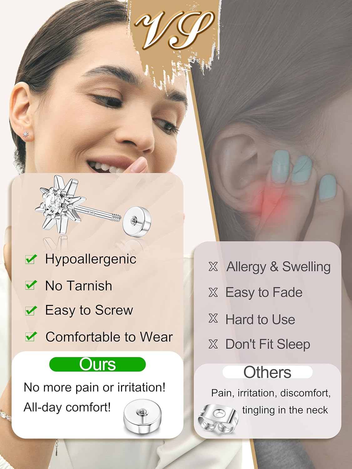 S925 Sterling Silver Flat Back Earrings for Women Hypoallergenic - 14K Gold Plated Flatback Stud Earrings Cartilage Helix Tragus Conch Piercing Jewelry 3 Pairs Dainty CZ Butterfly Studs - Image 6