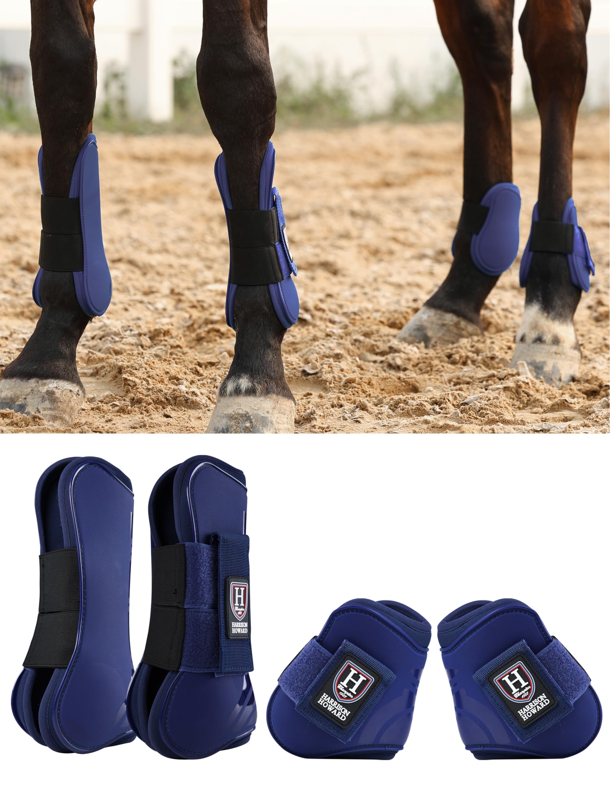 Harrison Howard Horse Tendon Boots Open Front/Fetlock Boot for Horse Protective Boots for Jumping, Trail Riding Set of 4 Navy XL