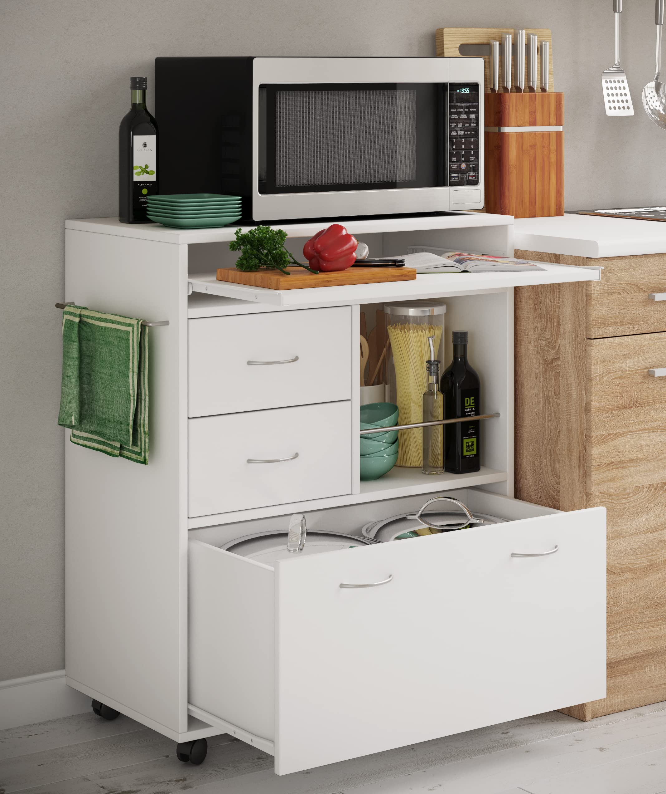 VCM Carro de Cocina de Madera Carro de Servicio Carro rodante Estante Ruedas Rodable Cajón Kicha Carro de Cocina de Madera Carro de Servicio Carro rodante Estante Ruedas Rodable Cajón Kicha