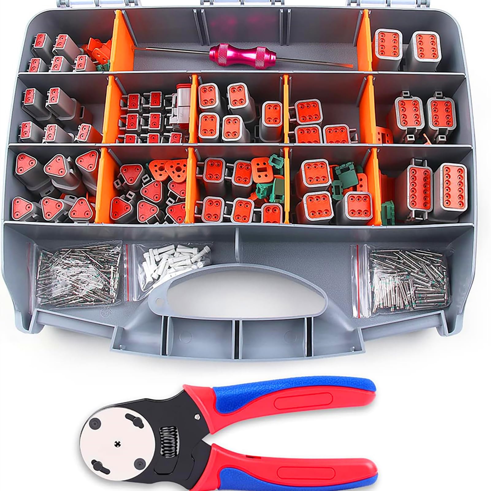 338pcs DT Deutsch Steckverbinder Kit, Deutsch Crimpzange Set, 2/3/4/6/8/12 Pin Steckverbinder, Solid Barrel Crimpwerkzeug, Entfernungswerkzeug, wasserdichte Automobil-elektrische Steckverbinder