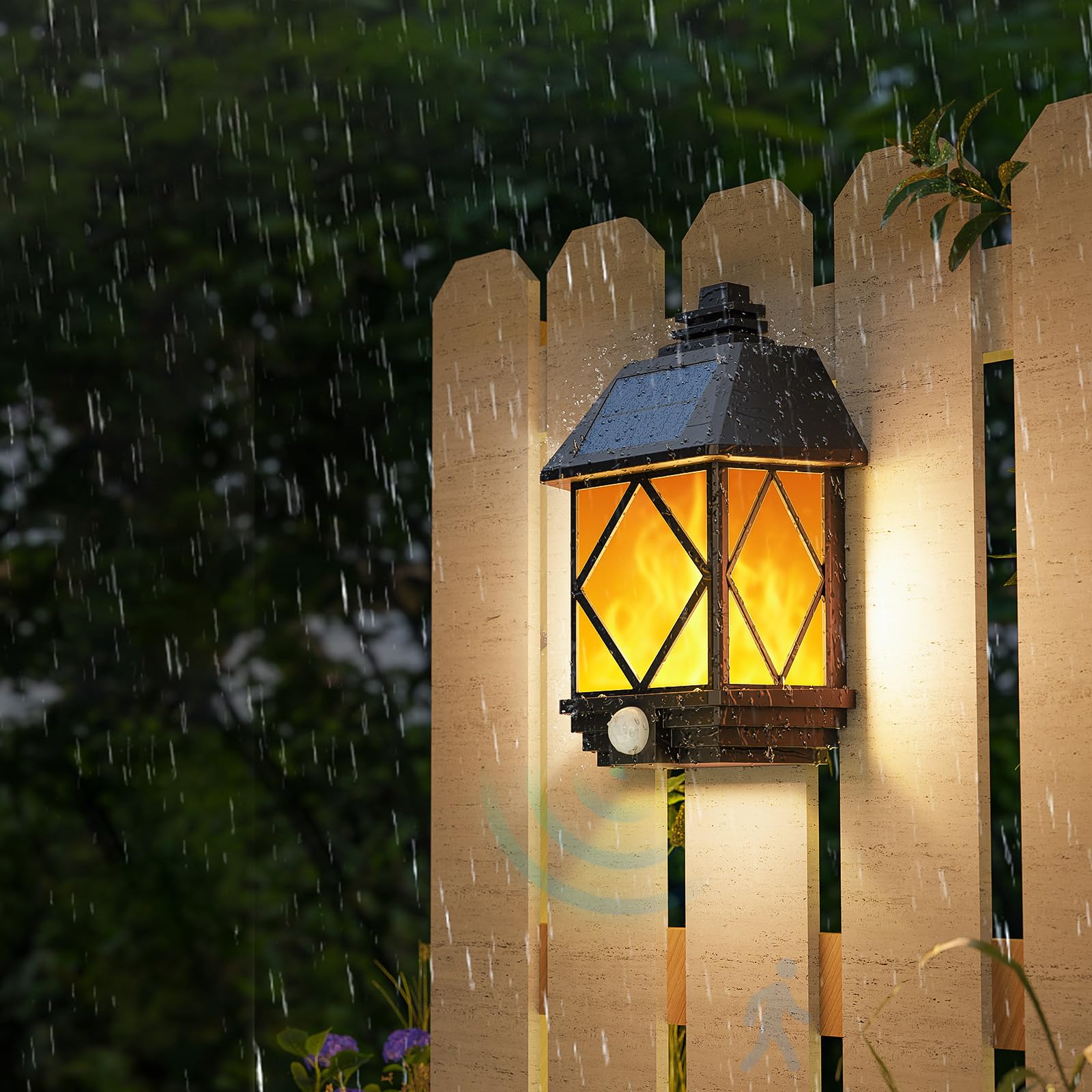 Aplique de Pared LED Solar para Exteriores con Sensor de Movimiento IP65, iluminación Decorativa Vintage, Luces de Seguridad para Exteriores, Patio, Porche, Garaje (Negro, 1 Unidad)