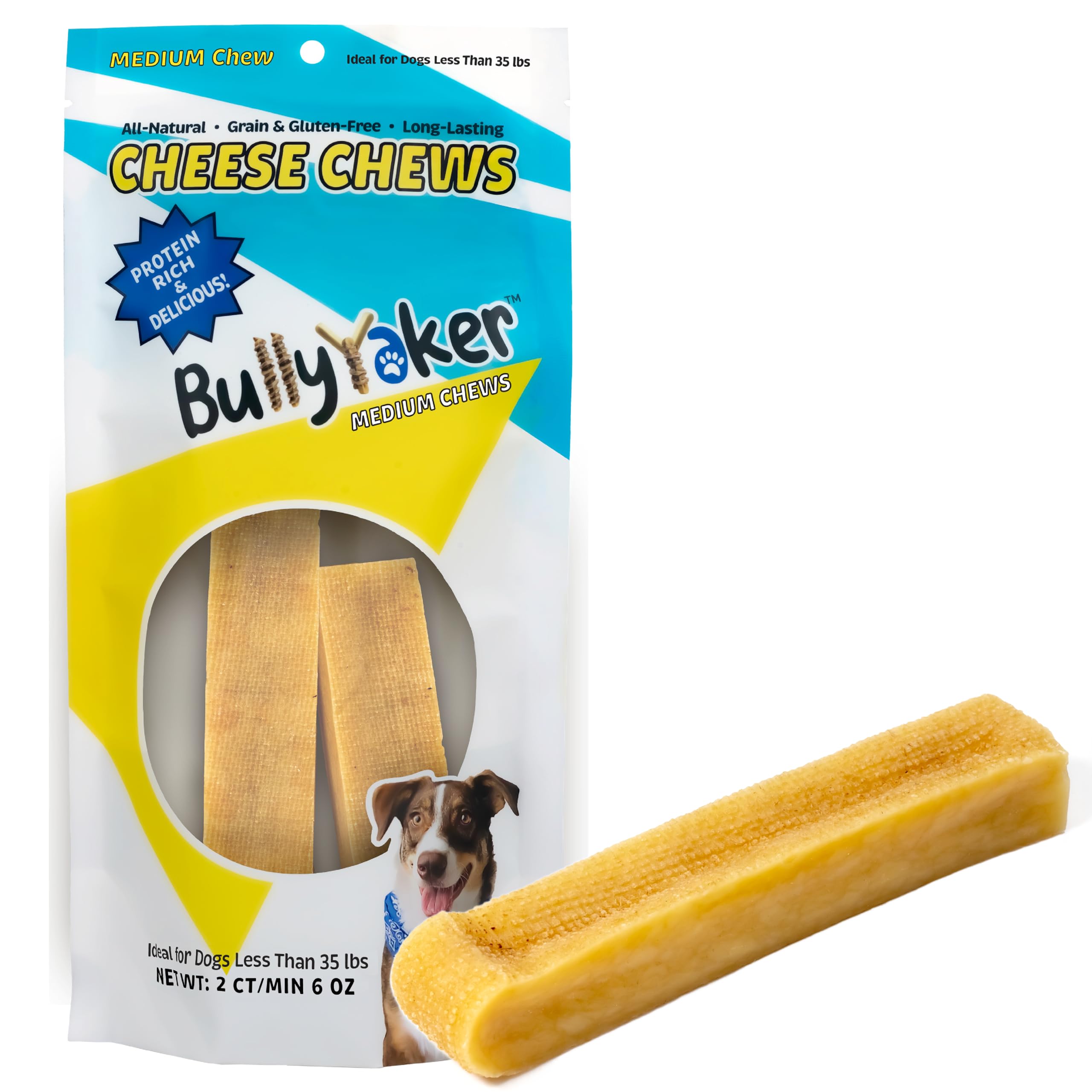 BULLYYAKER Cheese Chews: Himalayan Yak Cheese Dog Chews- Natural, Healthy & Long Lasting Dog Treats - Grain, Gluten & Lactose-Free Rawhide
