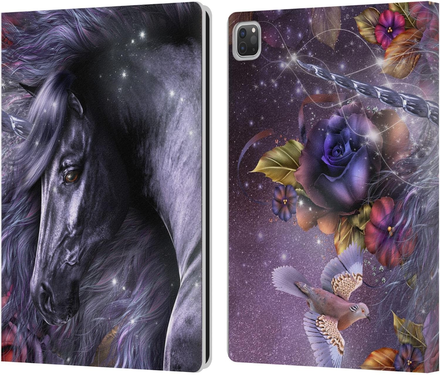 Head Case Designs Officially Licensed Laurie Prindle Blue Rose Unicorn Fantasy Horse Leather Wallet Case Compatible with Apple iPad Pro 13 M4 2024