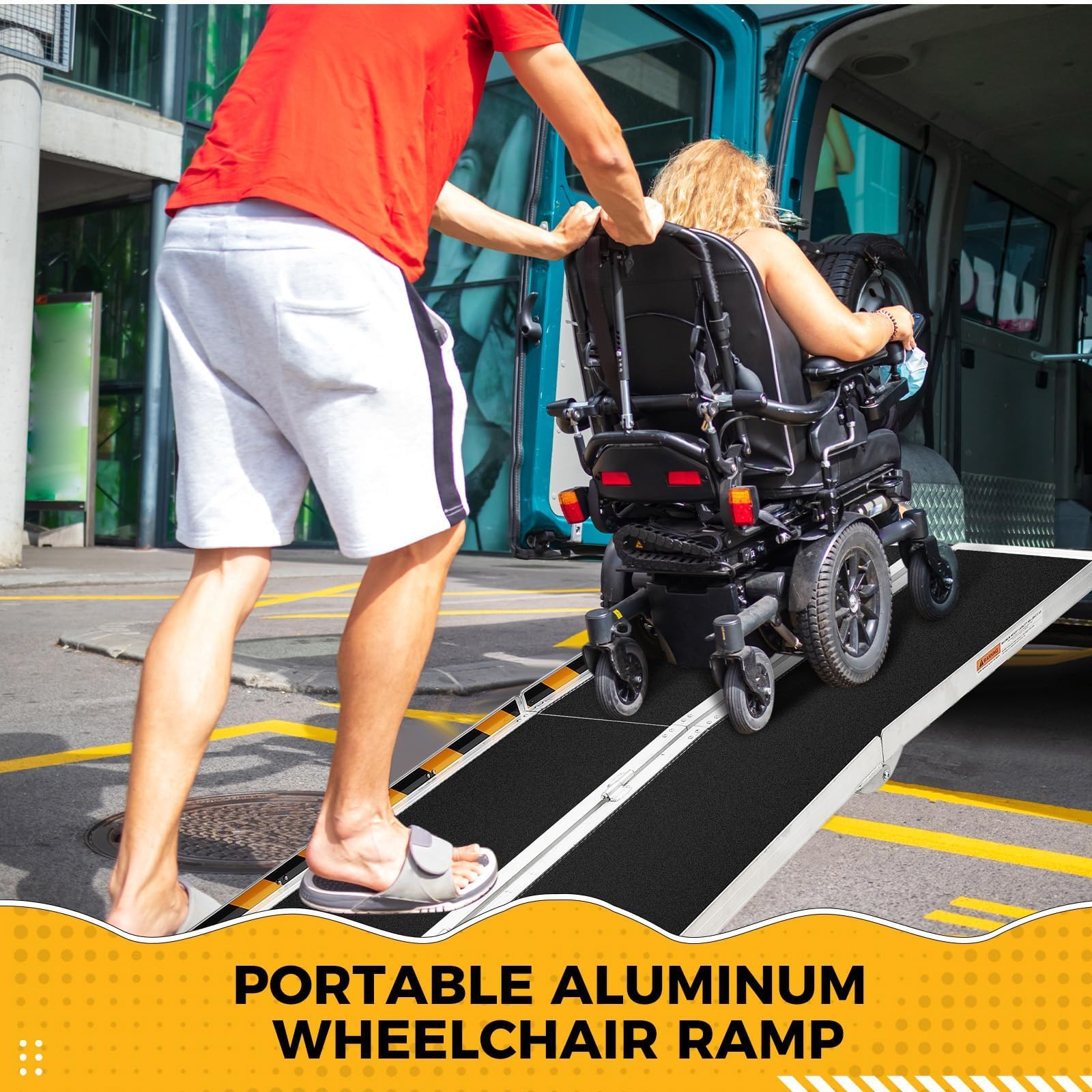 Garvee Rampa Plegable de Aluminio para Silla de Ruedas, Portátil Antideslizante con Barreras de Seguridad y Tiras Reflectantes, para Escalones, Bordillos y Puertas (182 x 74CM)