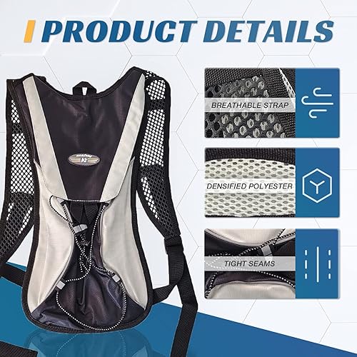 Miniatura 3 de Paquete de 2 mochilas de hidratación con hidratación de agua de 2 litros con bolsa de hidratación para correr, senderismo, ciclismo, escalada,