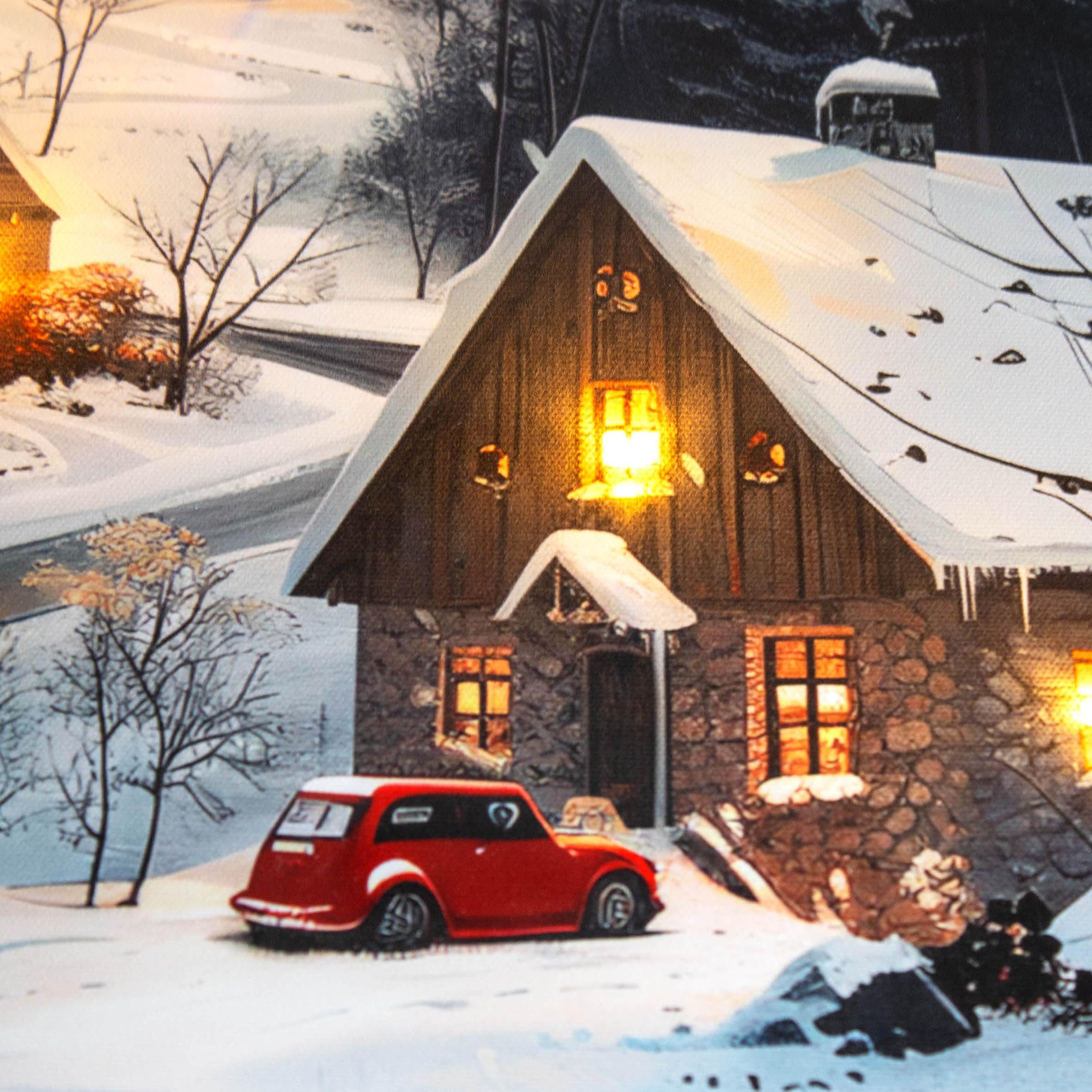 Spetebo Immagine natalizia da parete con illuminazione a LED alimentata a batteria - 58 x 38 cm - Immagine di villaggio invernale su tela illuminata in bianco caldo - Decorazione natalizia da parete