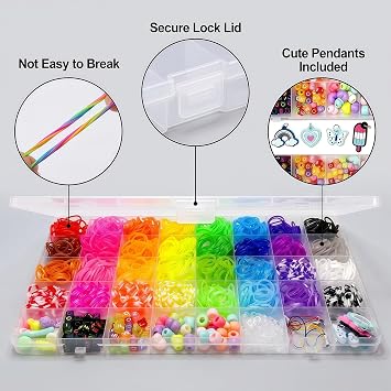Hudinsun 32 Colors Rubber Band Bracelet Kit, Loom Bands Bracelet Making Set with Beads, Charms for DIY Craft