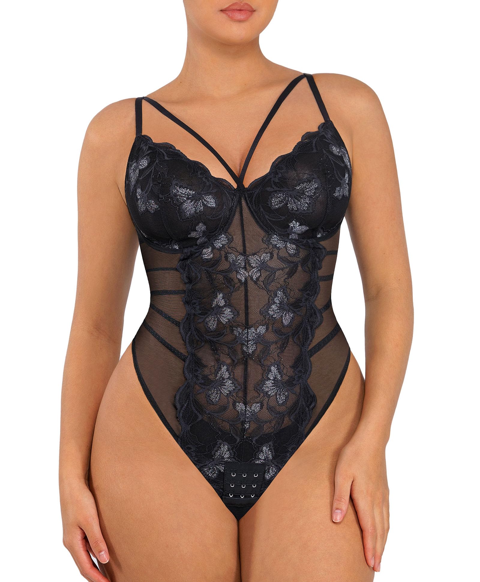 Lace Shapewear Bodysuits for Women V Neck Sleeveless Tops Tummy Control Body Suits Thong Body Shaper