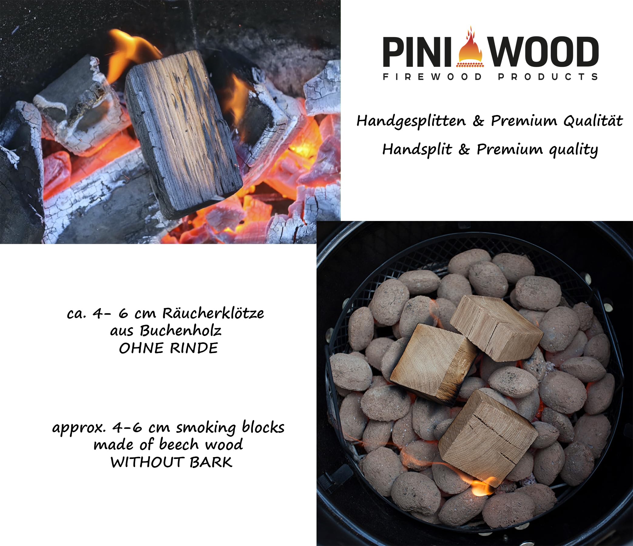 PINI, Bûches de bois de hêtre, sans écorce, 7 kg, bois de fumage pour barbecue, fumoir, four à pizza