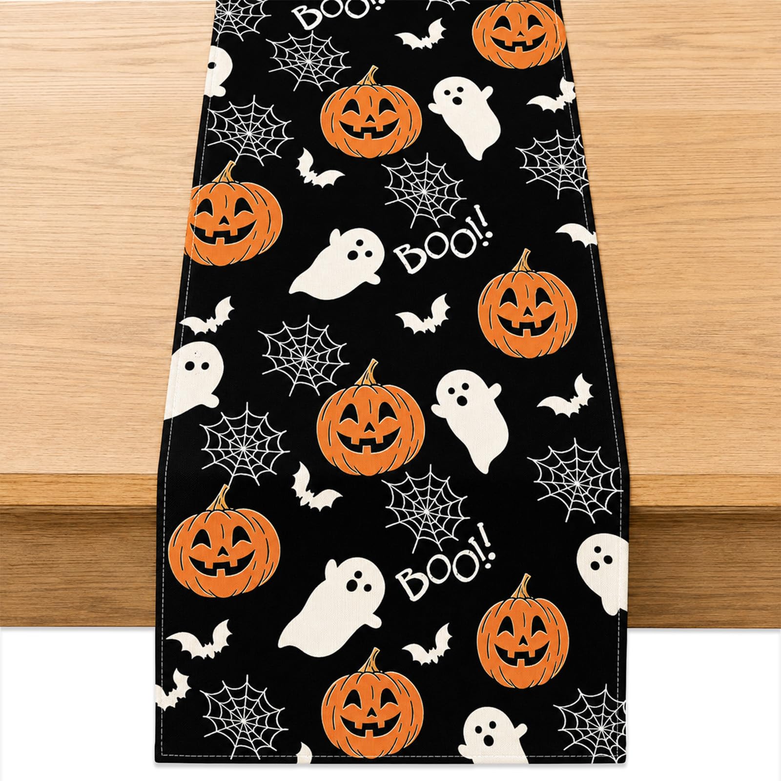 Halloween Table Runner, Pumpkin Ghost Spider Web Decor for Dining Tables