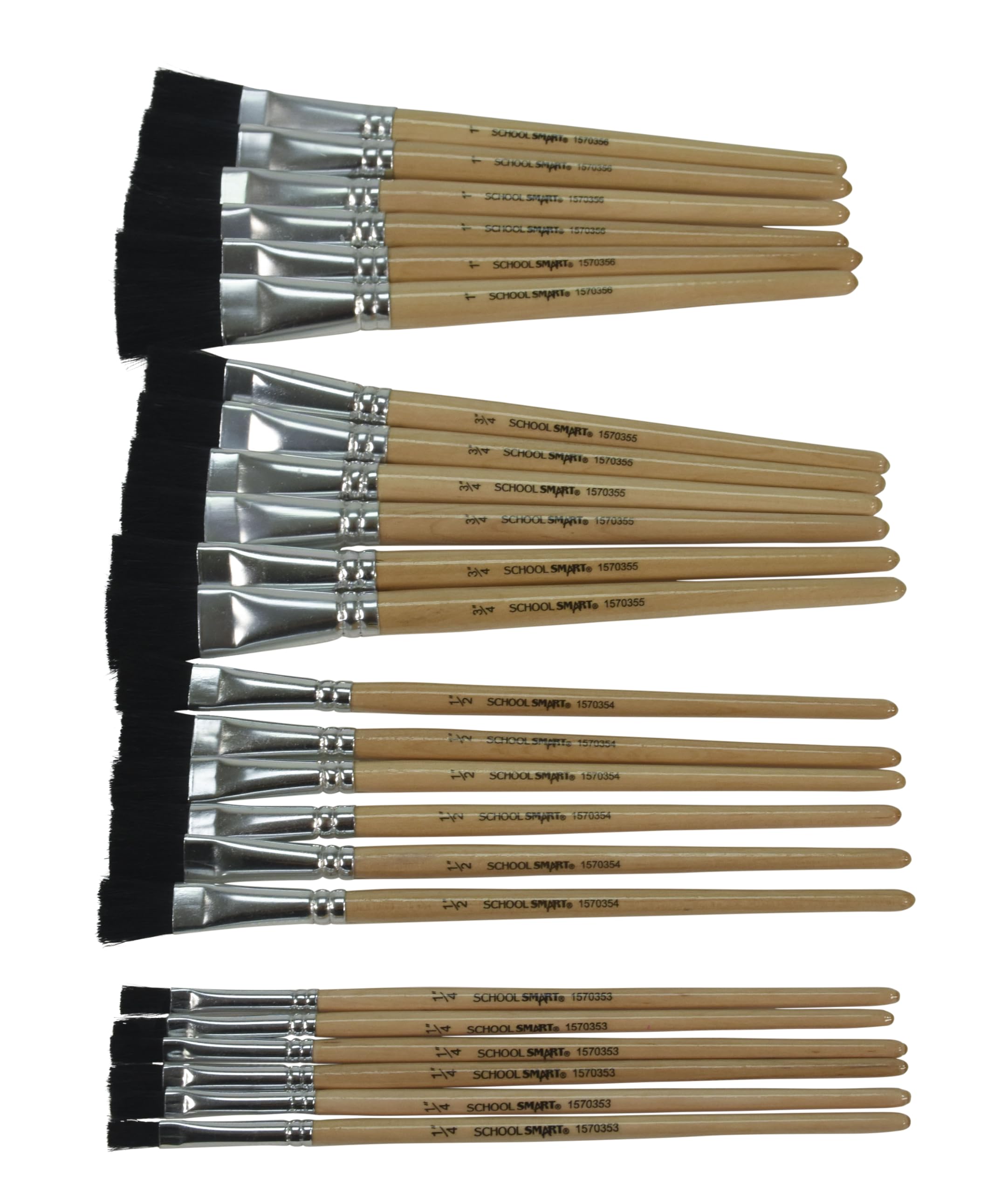 School Smart Black Bristle Paint Brushes with Short Wooden Handles for School and Arts and Crafts Use, Bulk Set of 24
