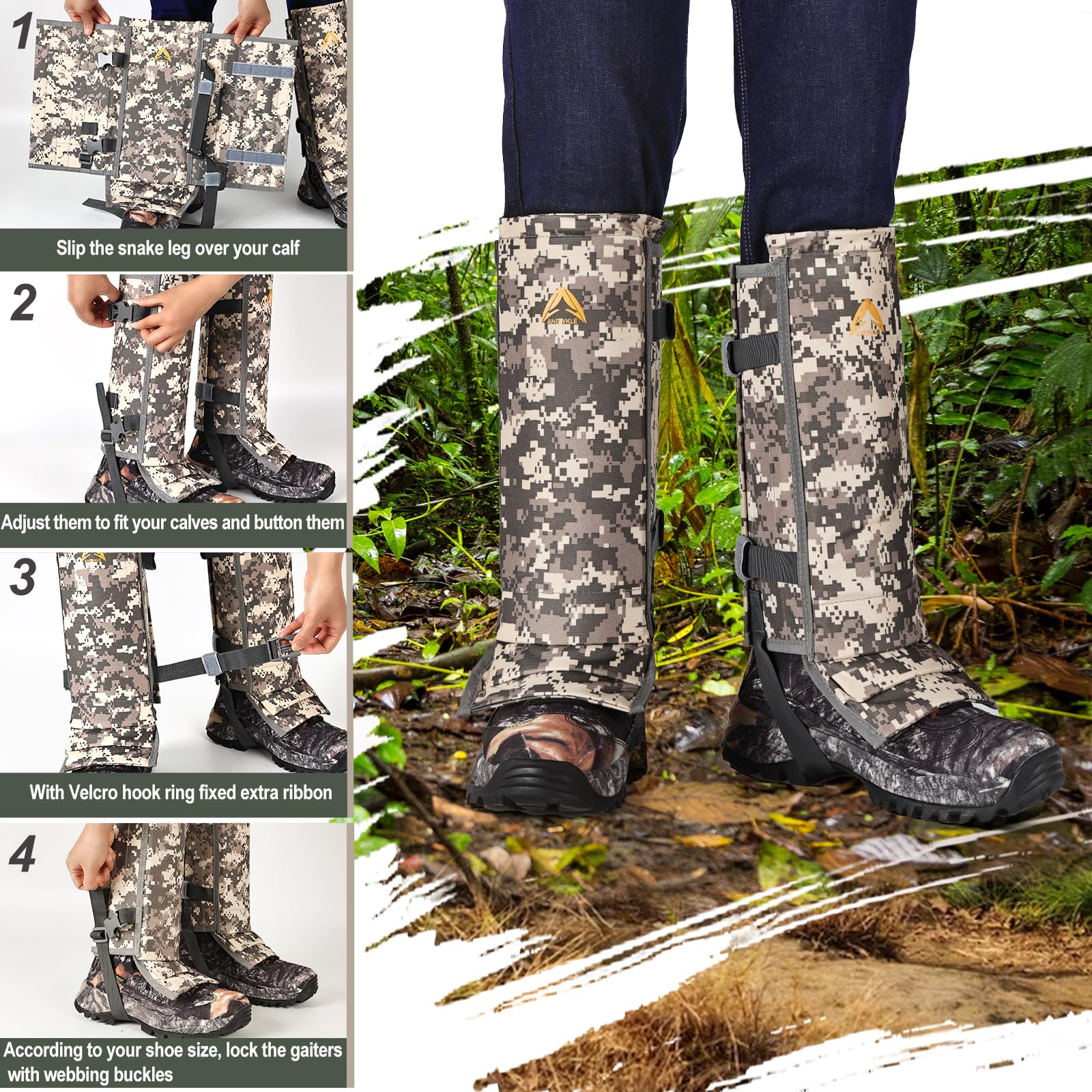 Snake Gamaschen, verstellbar, Schlangenbissschutz, wasserdicht, 1000D Unterschenkel, Schlangenschutz, Gamaschen für Jagd, Wandern, Bauernhof, Arbeit