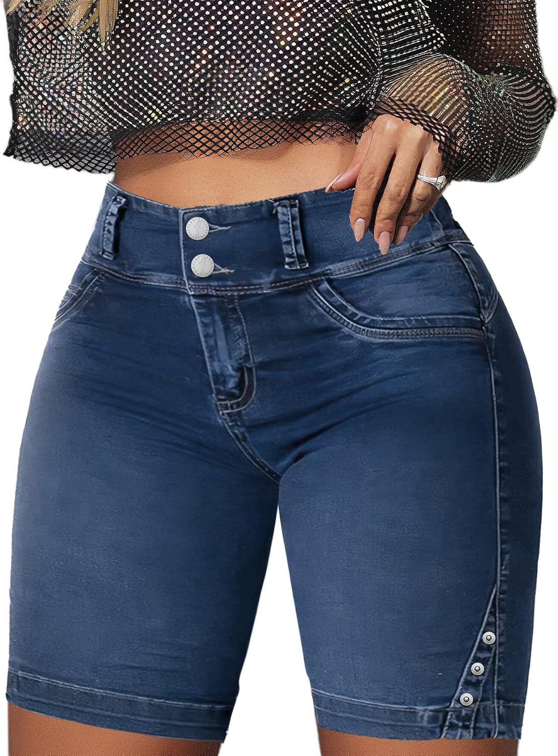 Flamingals Jean Shorts for Women - High Waist Bermuda Denim Shorts With Tummy Control