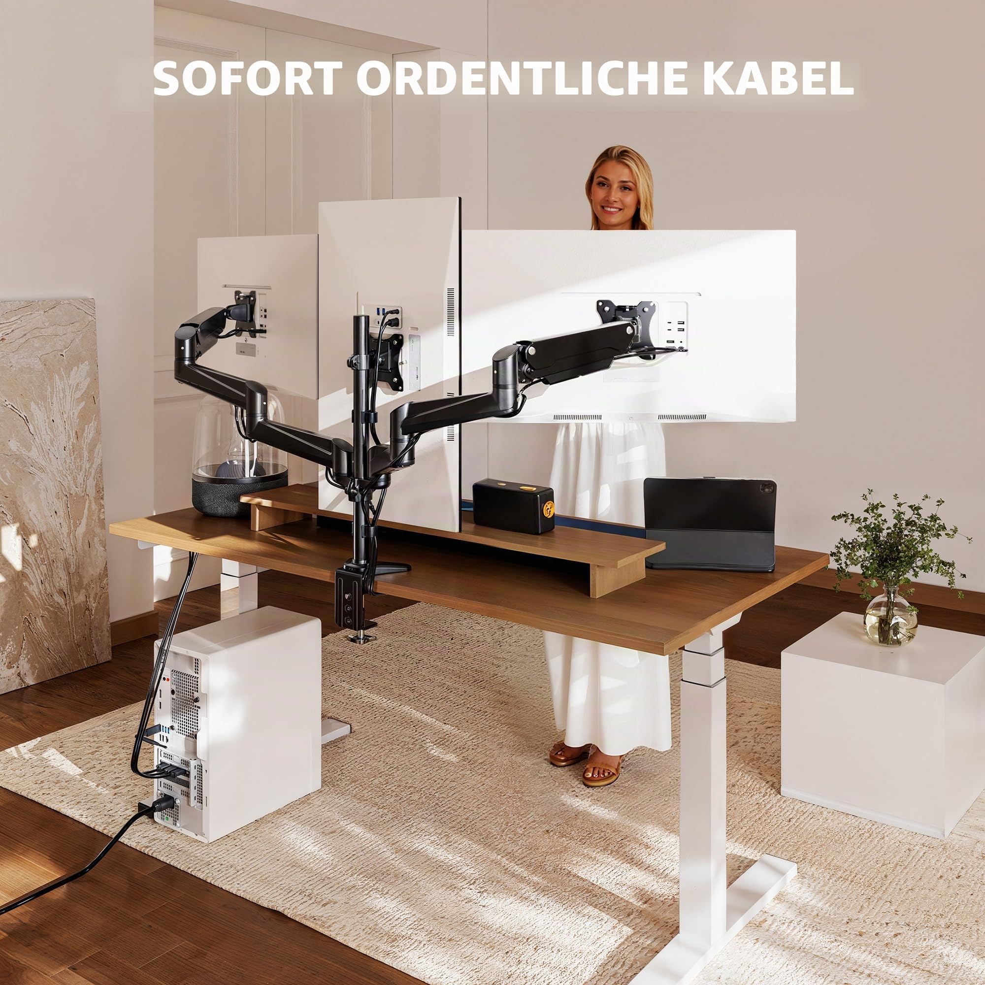 HUANUO Monitor Halterung 3 Monitore für 17-32 Zoll Bildschirme, Bildschirmhalterung 3 Monitore Höhenverstellbar, Monitorarm, Tragen Sie 8 kg pro Arm, Schwarz Gaming