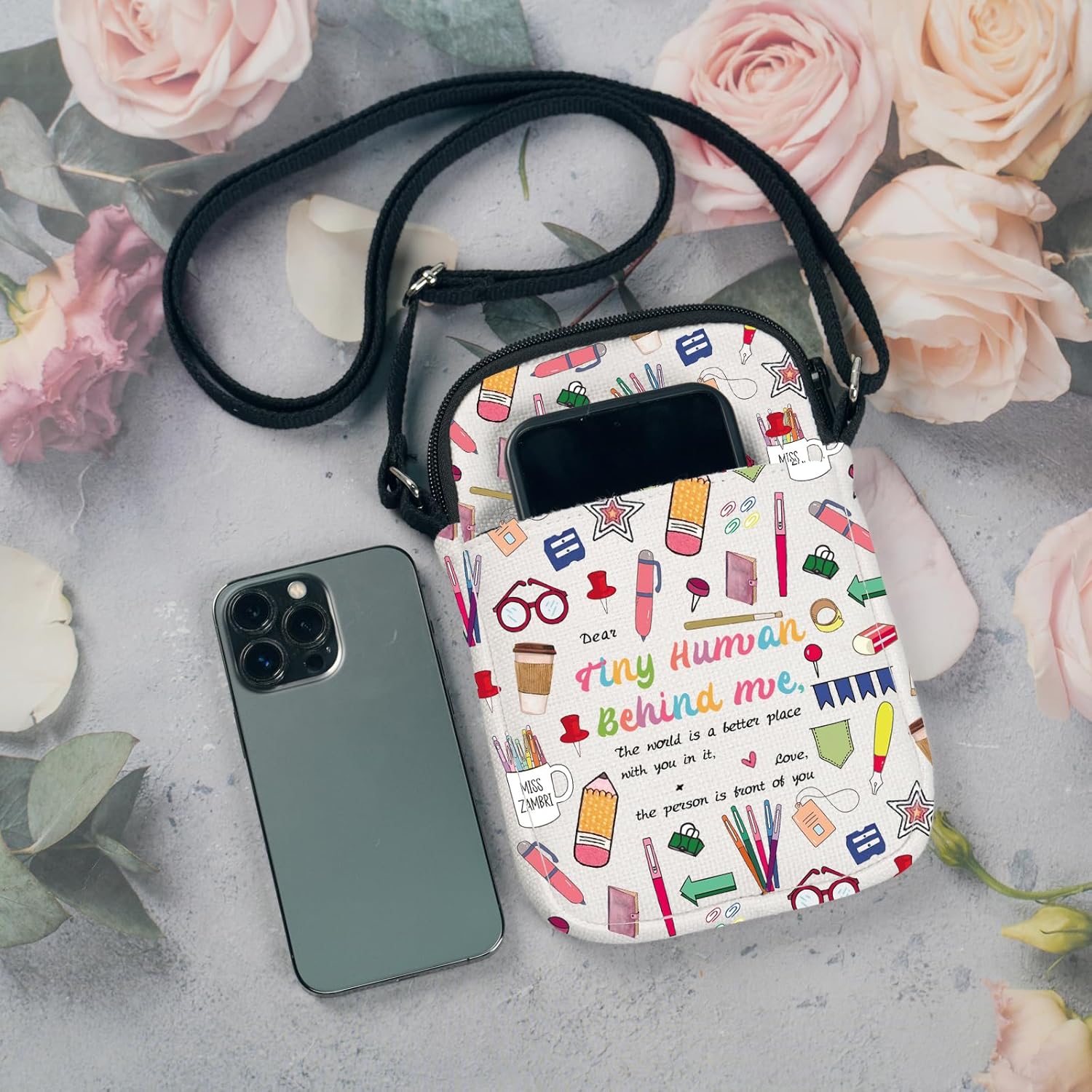 CMNIM Motivational Teacher Appreciation Gifts Dear Tiny Humans Behind Me Crossbody Bag Mental Health Shoulder Bag with Strap - Image 8