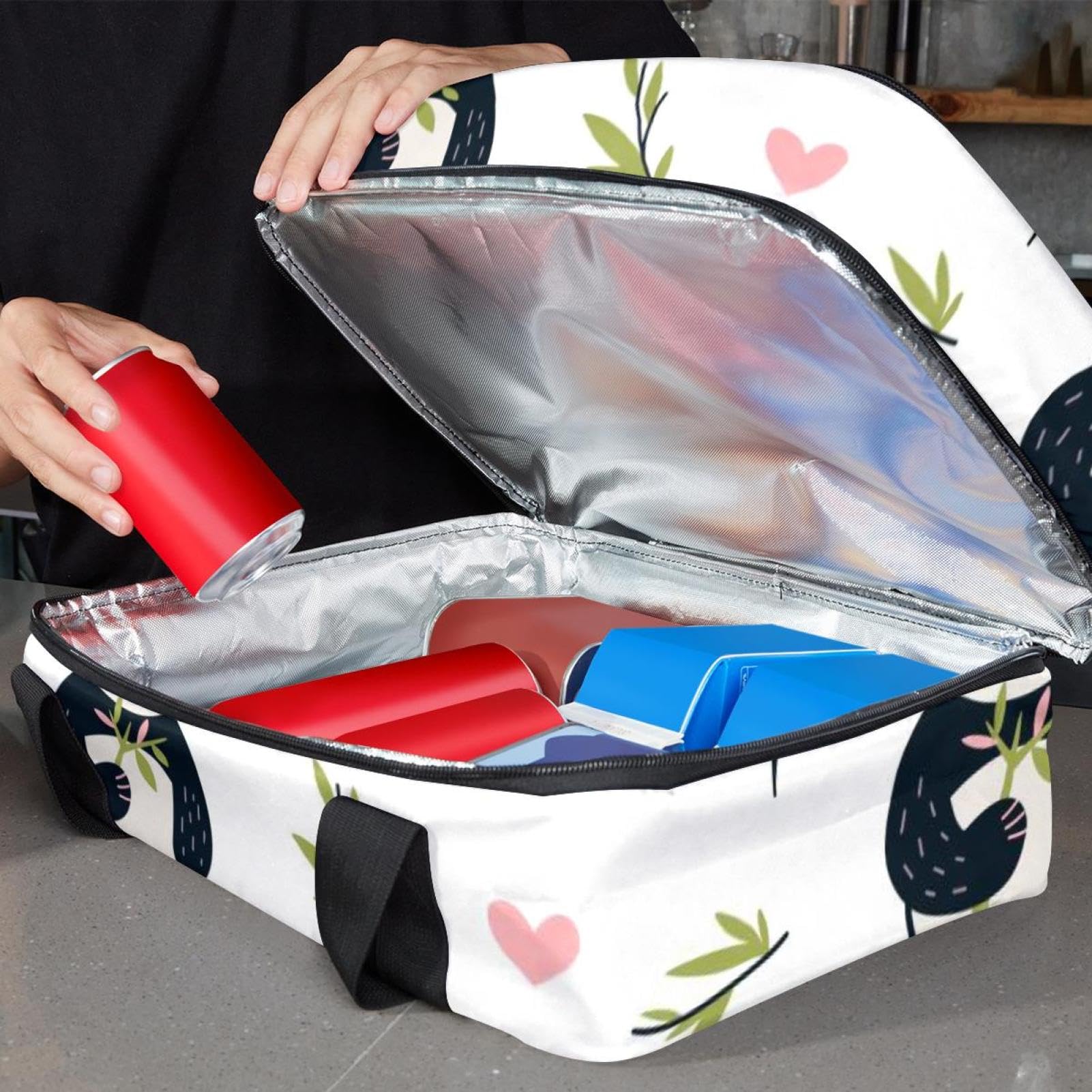 Grand sac à déjeuner isotherme pour homme et femme, double couche, étanche, étanche, réutilisable, sac fourre-tout pour le travail, l'école, le pique-nique, la plage, le camping, les voyages, motif
