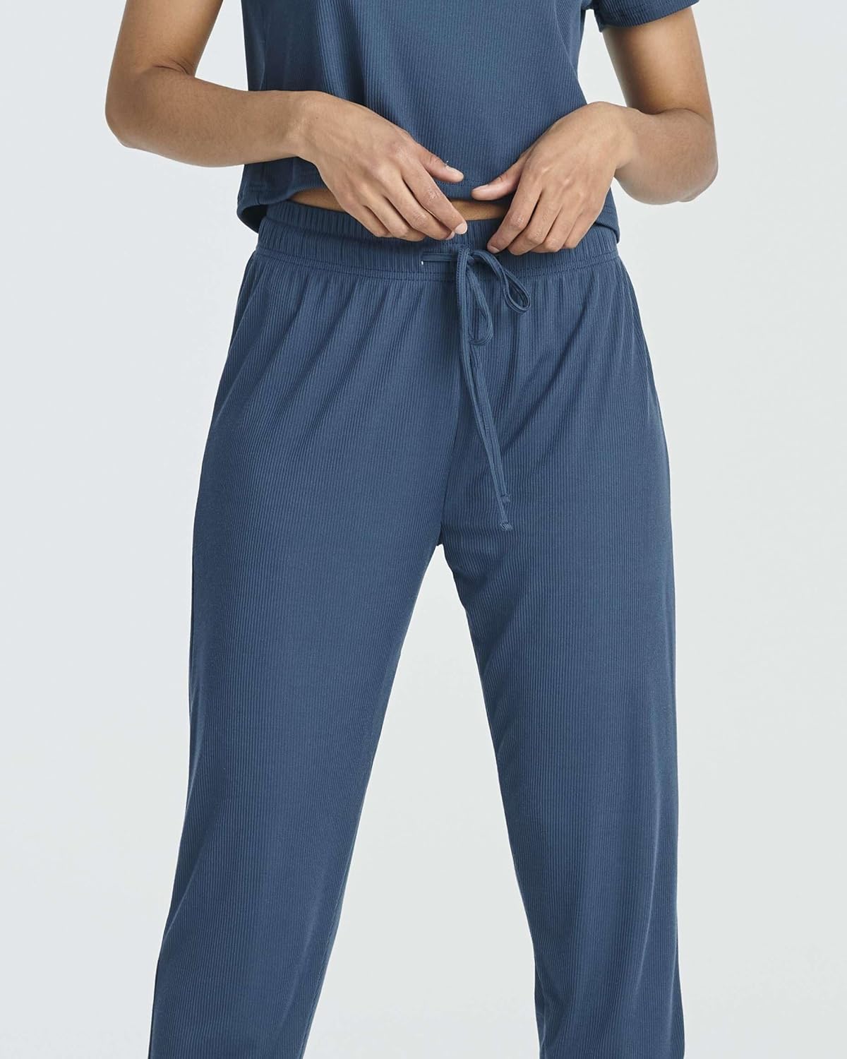 Real Essentials 2 Pack: Women's Ribbed Knit Lounge Sets – Short Sleeve Top with Jogger Sweatpants - Image 5