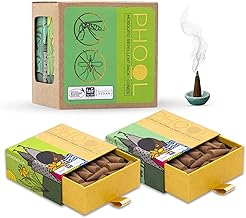 Phool - Mosquito Repellent Agarbatti - Pack of 2 (80 Organic Dhoop Cones-Citronella & Eucalyptus+2 Free Ceramic Holder Handrolled & Sulpher & Charcoal Free-100% Organic (500 GMS)