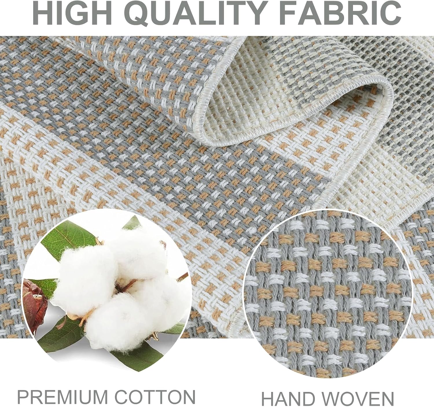 Grey and White Striped Rug-3x5 Fall Front Door Mat Outdoor,Washable Reversible Porch Rug Cotton Hand-Woven Spring Doormat, Foldable Layered Door Mats for Entryway/Farmhouse