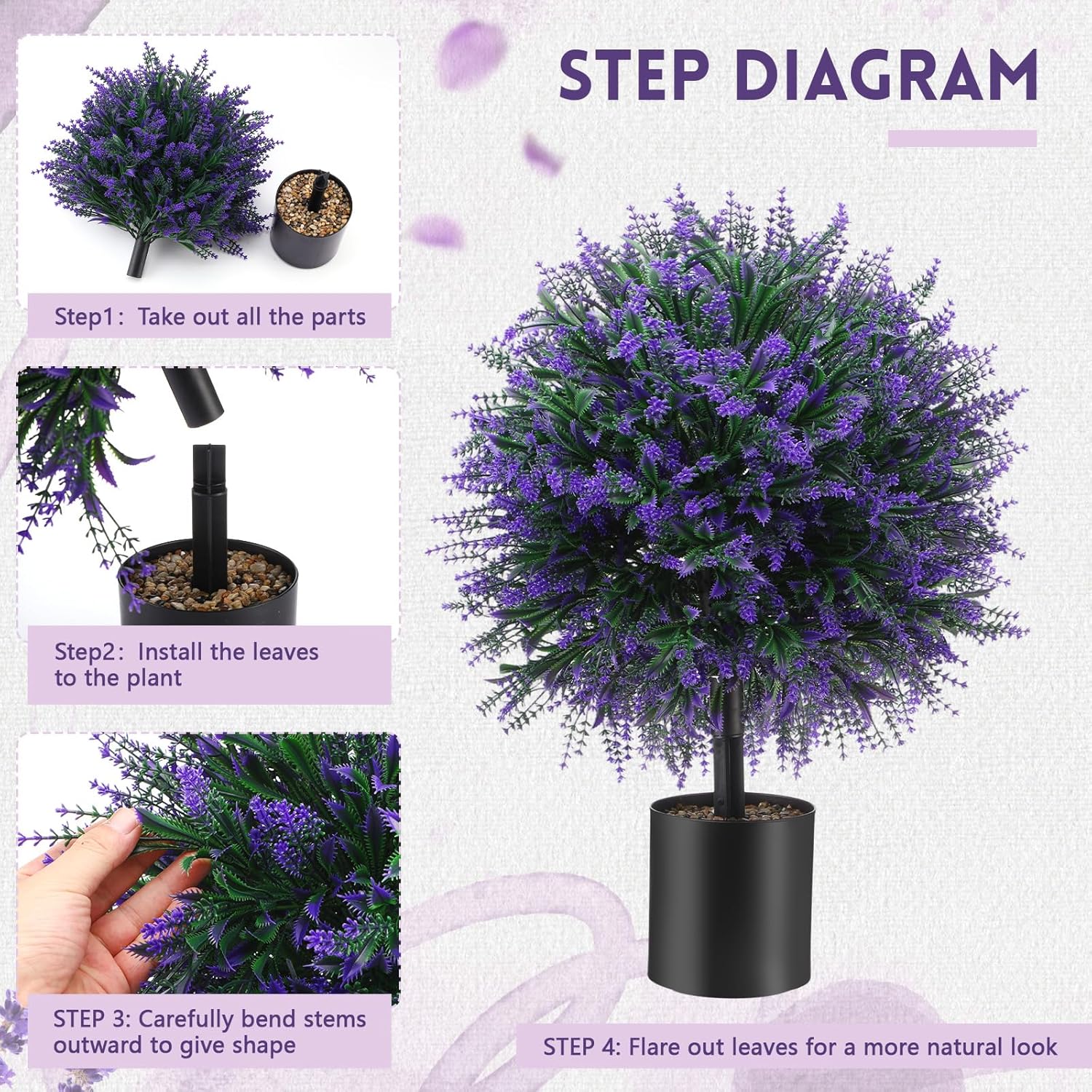 Yunlly 2 Pack 23" Artificial Lavender Topiary Ball Trees with Cement Pot UV Resistant Faux Shrubs Fake Plants Purple Topiary Lavenders Decor for Garden, Courtyard and Patio, Front Porch