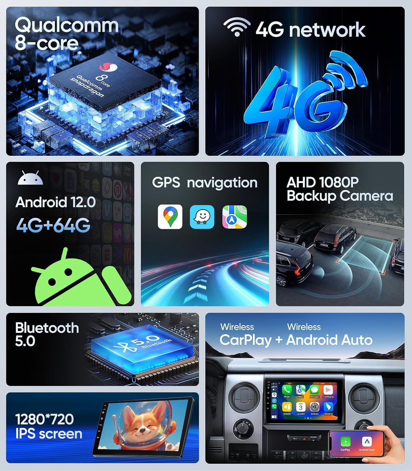 9 Inch Car Stereo Radio for Ford F150 2009-2012,Upgrade Touch Screen Android 13 Qualcomm 8-Core,Wireless CarPlay, Android Auto, GPS, WiFi,Bluetooth,DSP,FM Radio,SWC,1080P Backup Camera (4G+64G)