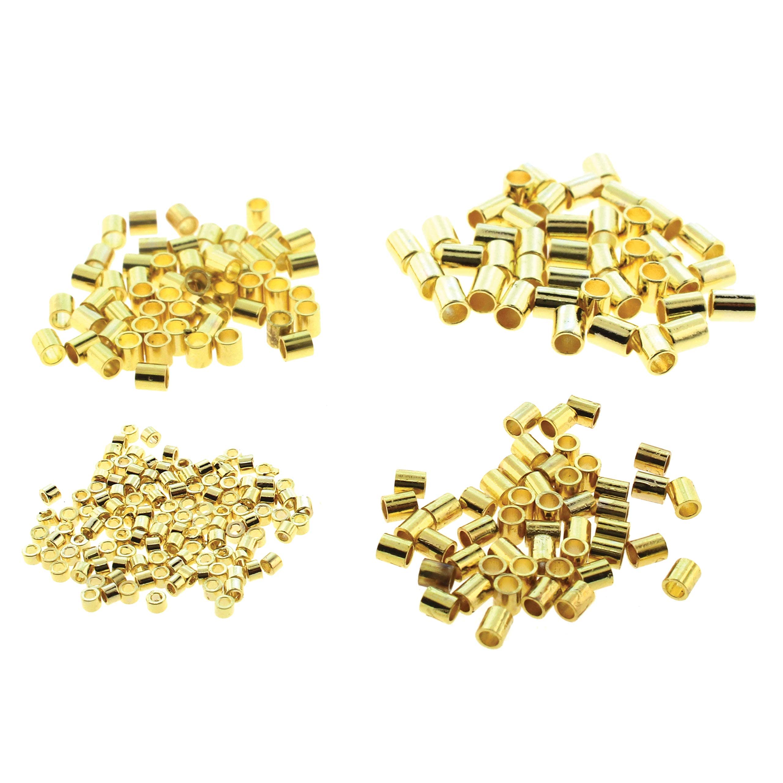 The Beadsmith Rohr-Quetschperlen, Grundelemente, 4 Fläschchen in verschiedenen Größen, goldfarben, einheitliche zylindrische Form, keine scharfen Kanten, entworfen, um die Enden von Schmuckdrähten und