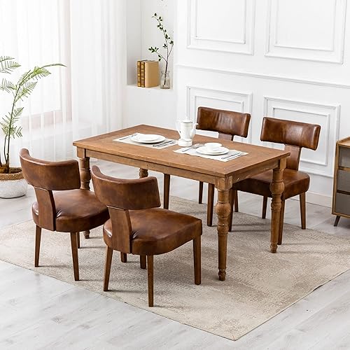 Miniatura 9 de Juego de 2 sillas de comedor modernas, cómodas sillas laterales tapizadas con patas de madera, sillas de comedor de piel sintética con respaldo