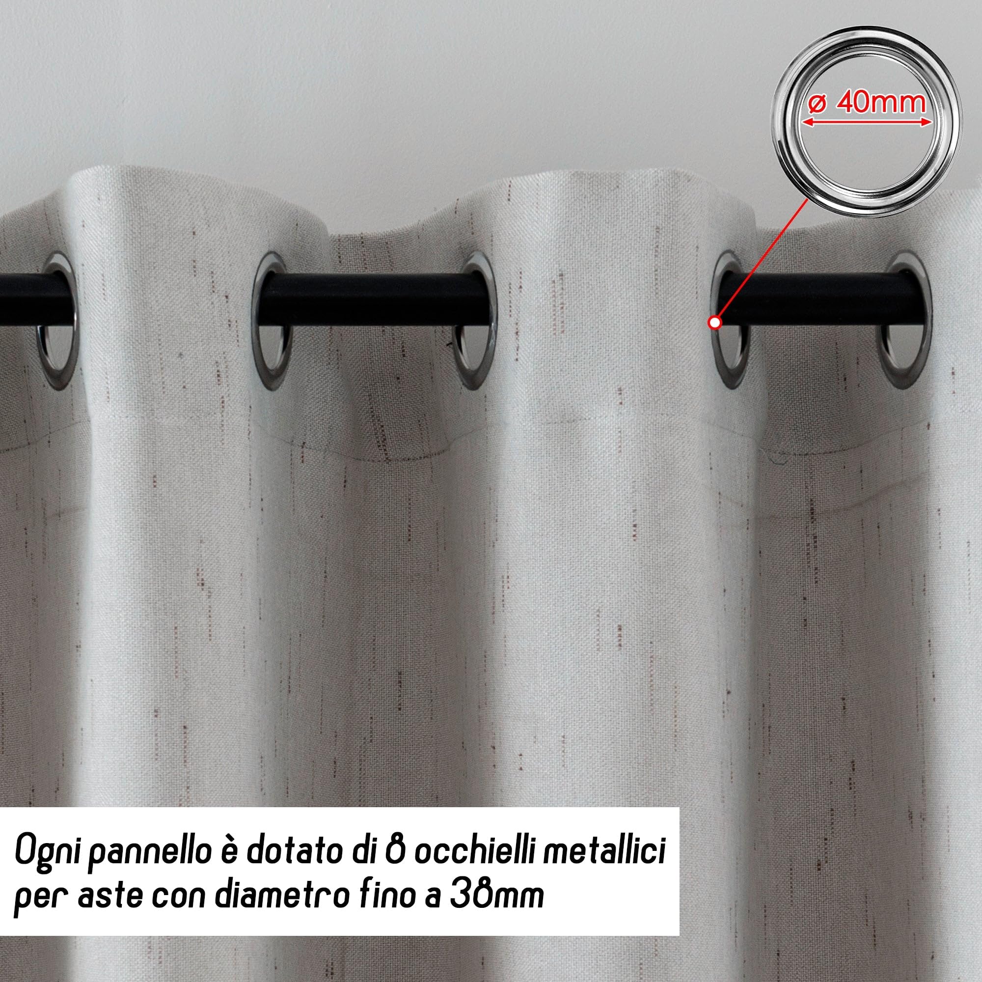 GIRASOLE HOME Paire de rideaux Pantelleria semi-opaques, anti-flamme, motif à rayures, tissu ignifuge certifié, 2 panneaux de 140x260cm avec œillets, gris clair