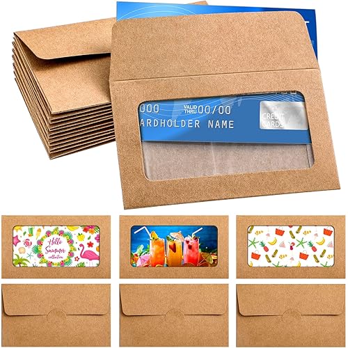 120 Packs Window Gift Card Envelopes Gift Card Sleeves Credit Card Size Envelopes Business Invitation Card Envelopes for Christmas Thanksgiving Gifts, 3.9 x 2.4 Inch (Kraft Color, Classic)