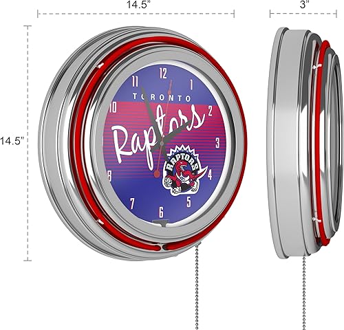 Miniatura 2 de Trademark Global Reloj de pared analógico retro de Toronto Raptors de Toronto Raptors con cadena de tracción, para cocina, garaje, sala de juegos o