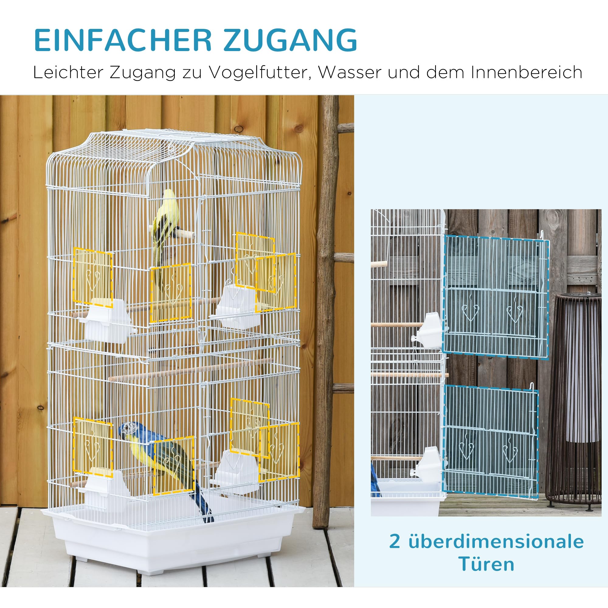 PawHut Vogelkäfig Vogelhaus Vogelvoliere Wellensittich Vogelbauer mit ausnehmbarer Bodenschale Weiß 47,5 x 36 x 91 cm