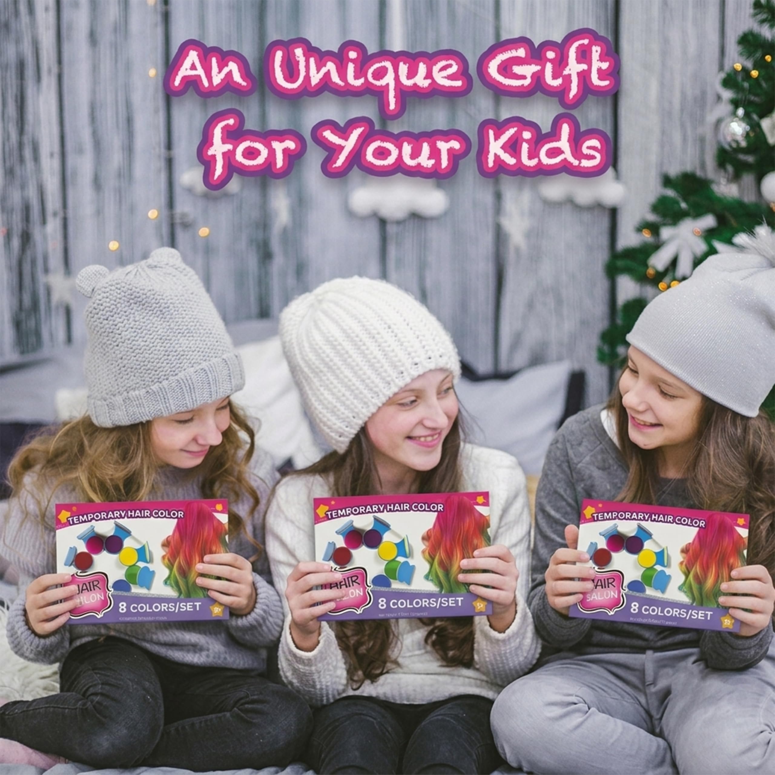 Hair Chalk for Kids - 8 Farben Antihaft-Waschbare Haarfarbe für Kinder - Haarkreide für Mädchen mit dunklem Haar, blond - vibrierende temporäre Haarfarbe für Kinder - Waschen mit