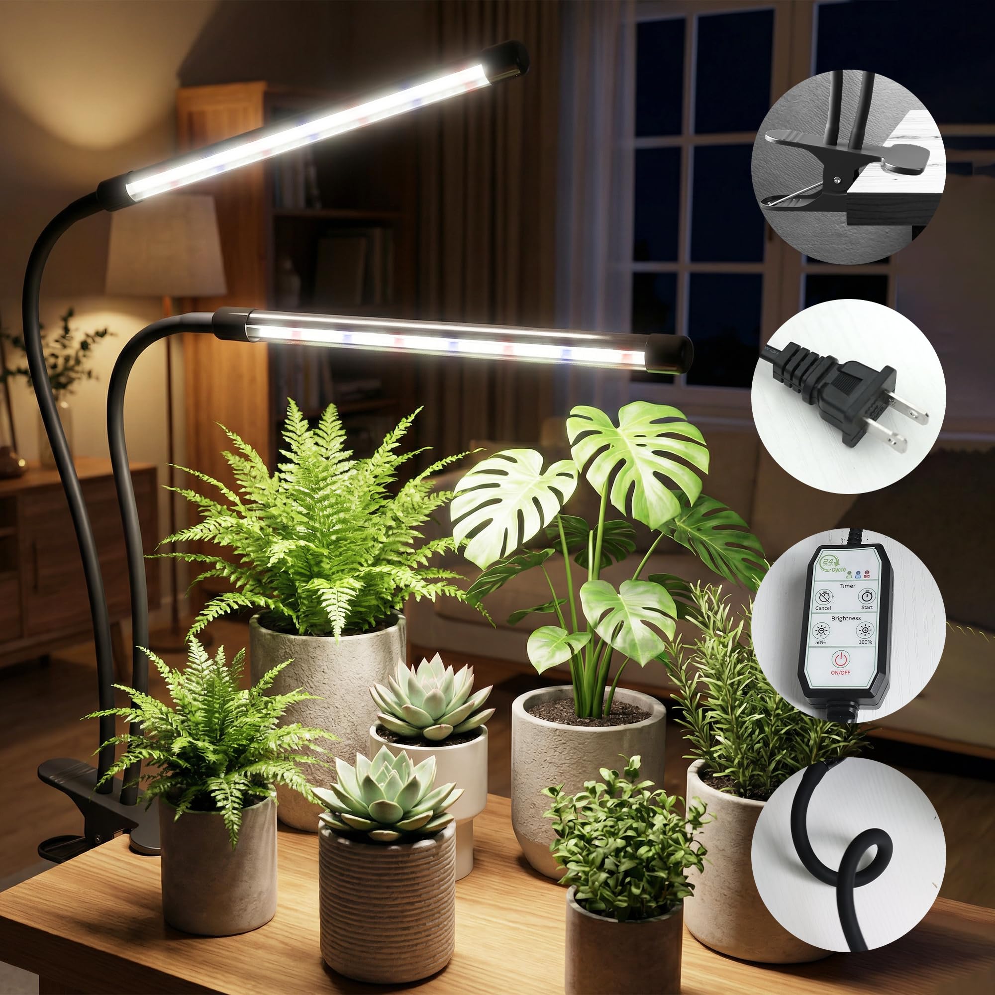 15W植物育成ライトGrowLight 6000K 3個　ライトクリップ3個 Amazon.co.jp: LEDグローライト 6000K フルスペクトラム クリップ式