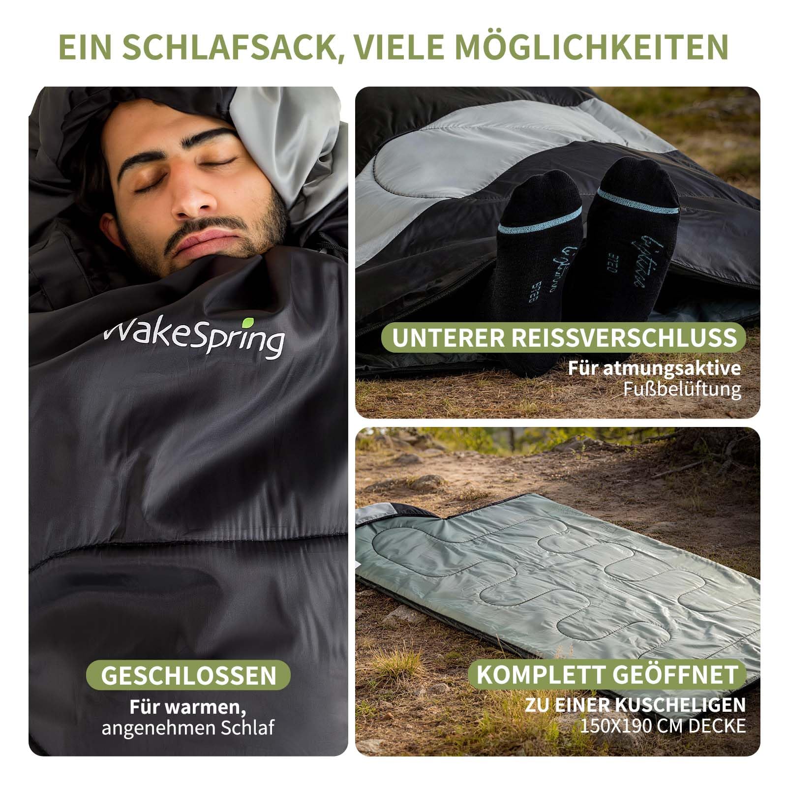 Schlafsack Sommer Erwachsene, 2-in-1 Leichter Deckenschlafsack Camping koppelbar, mit Fußreißverschluss, für Festival, Wohnmobil, Reisen