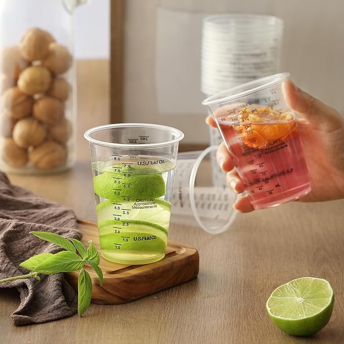 20 vasos plásticos medidores de 8 oz con palitos de madera miniatura 8