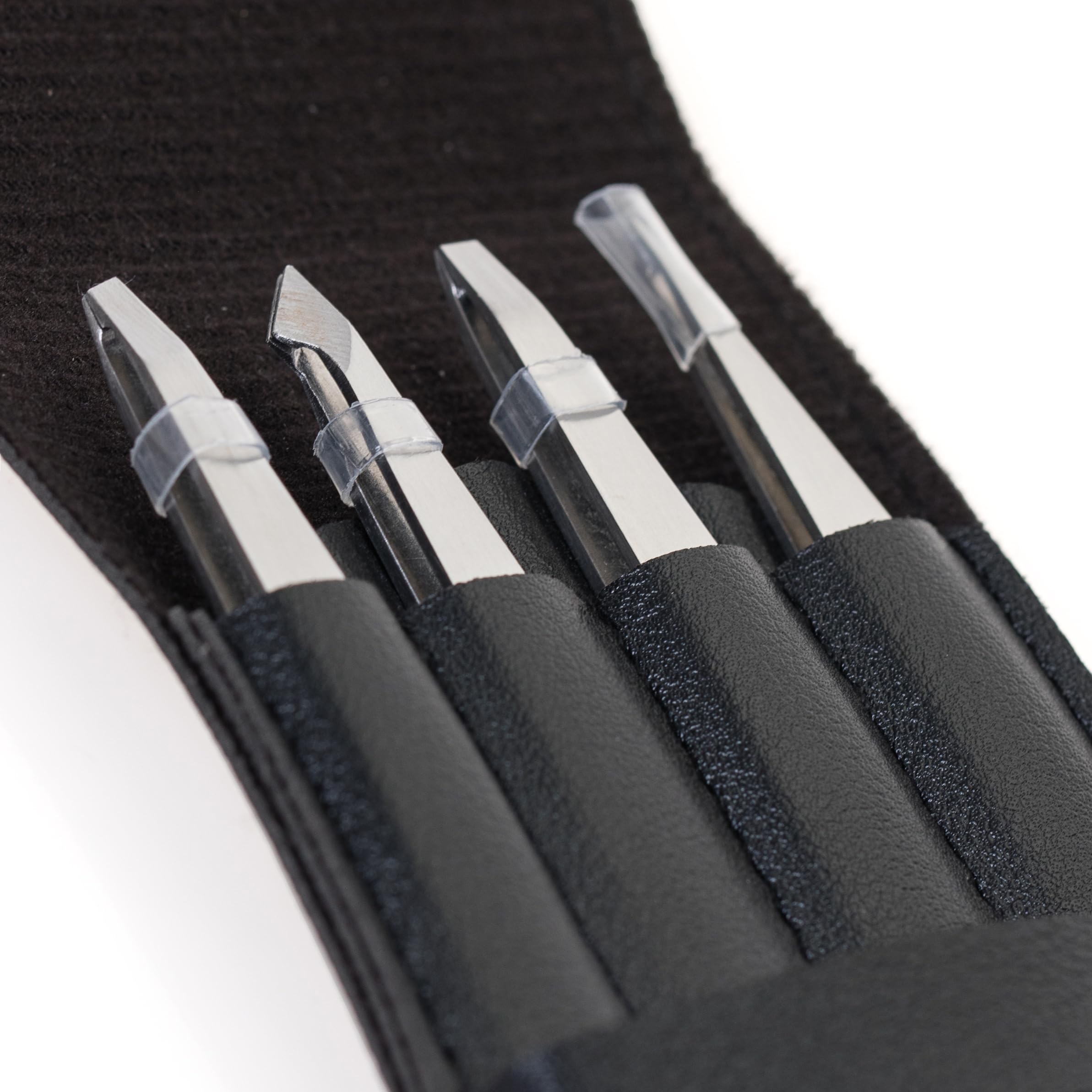 Juego de pinzas profesionales [plateadas] – Puntas inclinadas y puntiagudas de acero inoxidable para depilación de cejas y faciales, herramienta de aseo resistente al óxido con estuche