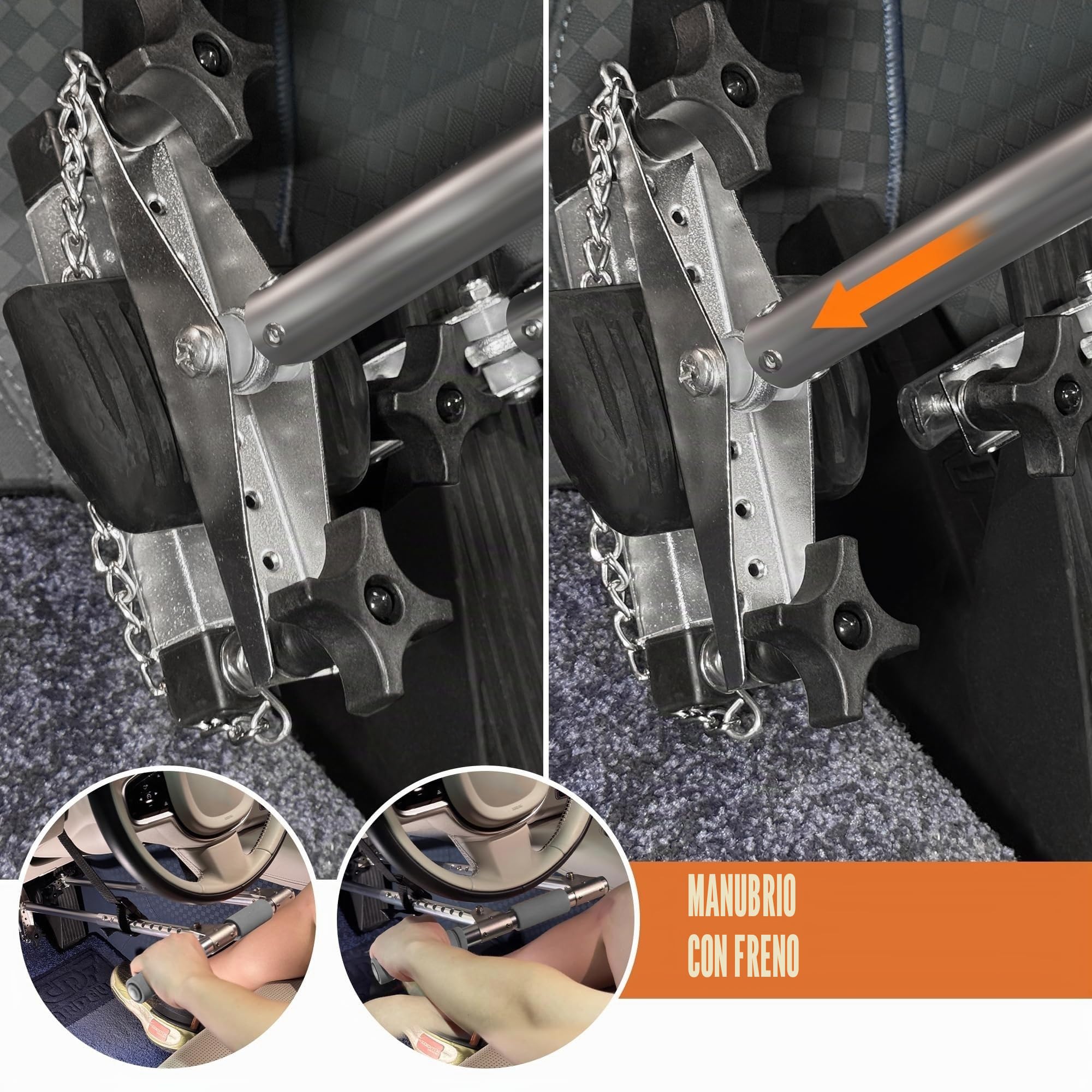 Comandi Manuali Auto per Disabili, Assistenza Guida Handicap Portatile, Aiuto Pedali Freni & Acceleratore Regolabile 53-87 cm, Adulti Feriti Gambe Mobilità Ridotta, Compatibile LHD RHD