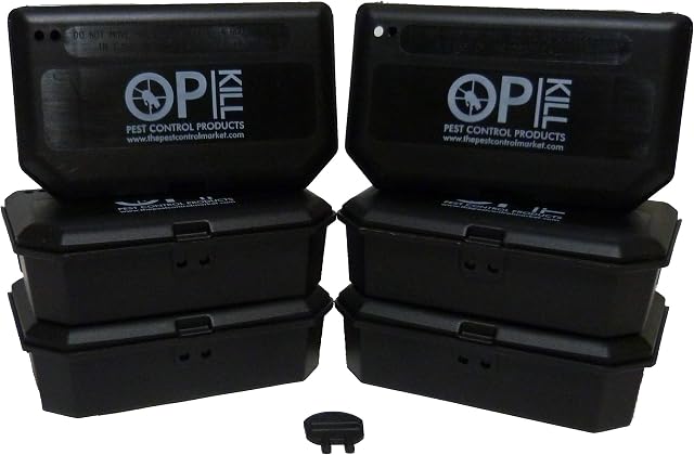 Opkill 6 Tamper Proof Mouse Rodent Bait Box Stations for the Safe Control of Poison & Pest Traps, Heavy Duty Outdoor for bait Poison Usage