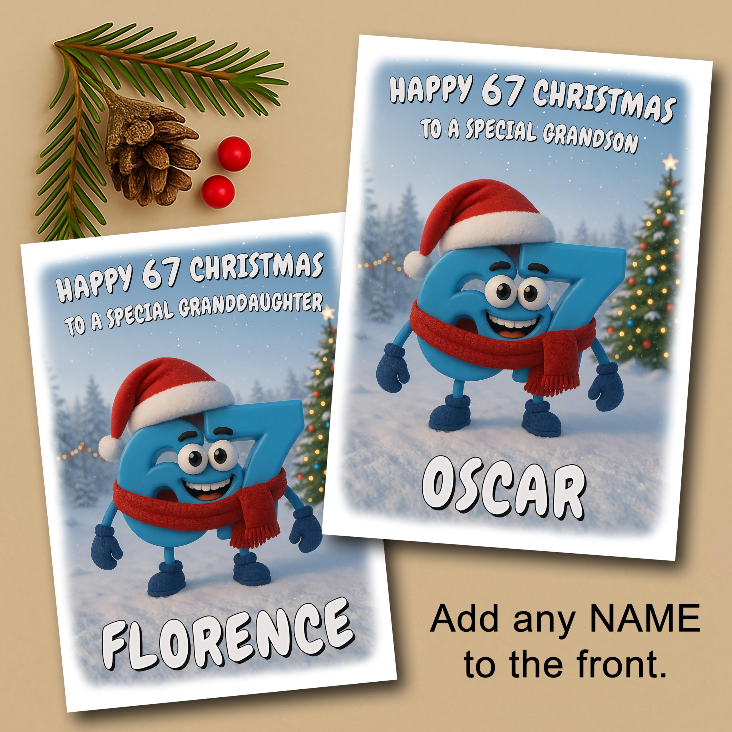 Personalised 67 Christmas Card – Funny Italian Brainrot Six Seven