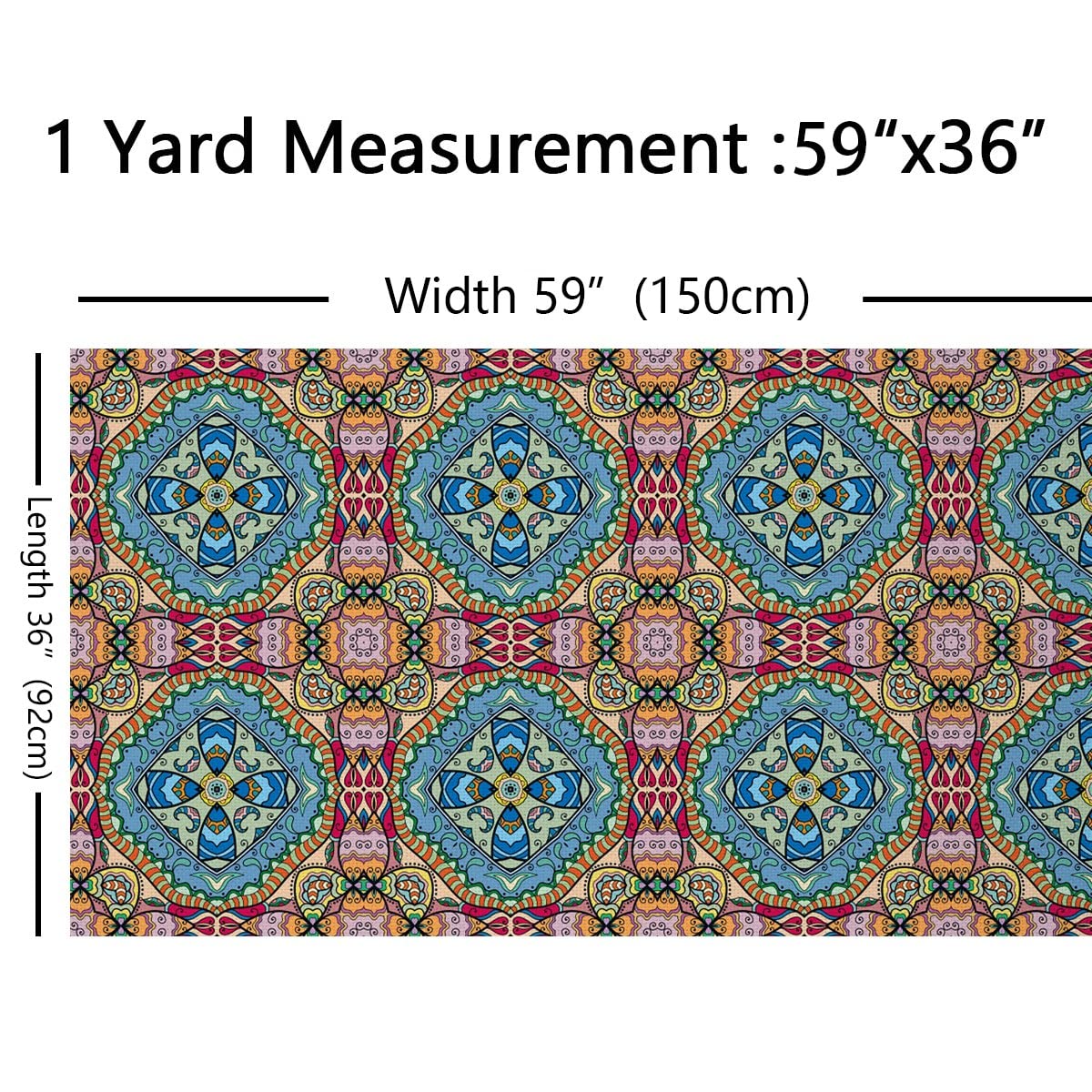Loussiesd Boho Mandala Fabric by The Yard,Bohemian Exotic Floral Upholstery Fabric for Chairs Sofa,Exotic Tribal Outdoor Fabric Waterproof,Fabric,1 Yard,(L92*W150cm) Blue Cream - Image 2