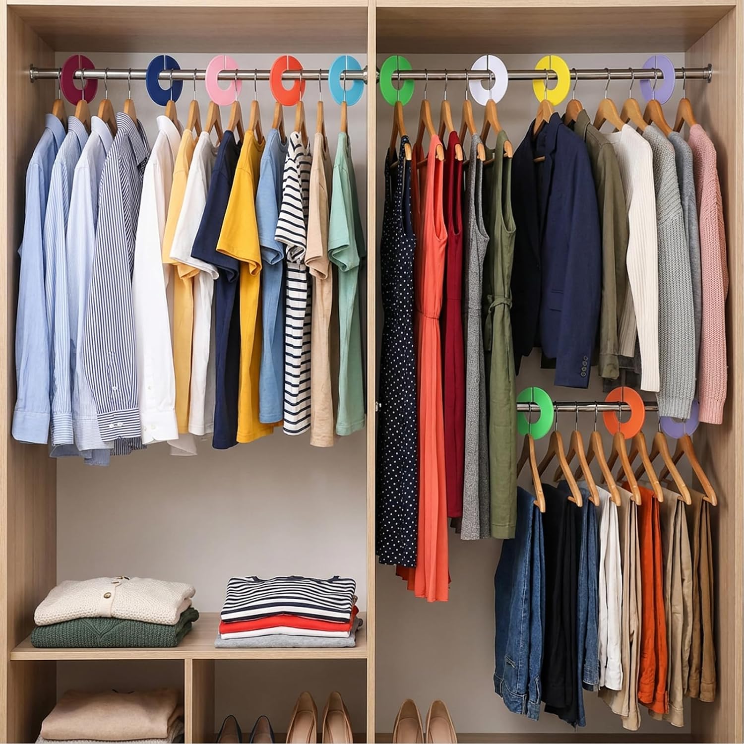 10Pcs Closet Dividers 3.5" Clothing Rack Size Dividers for Hanging Clothes Round Hanger Separators for Clothes Organization, 10 Assorted Colors