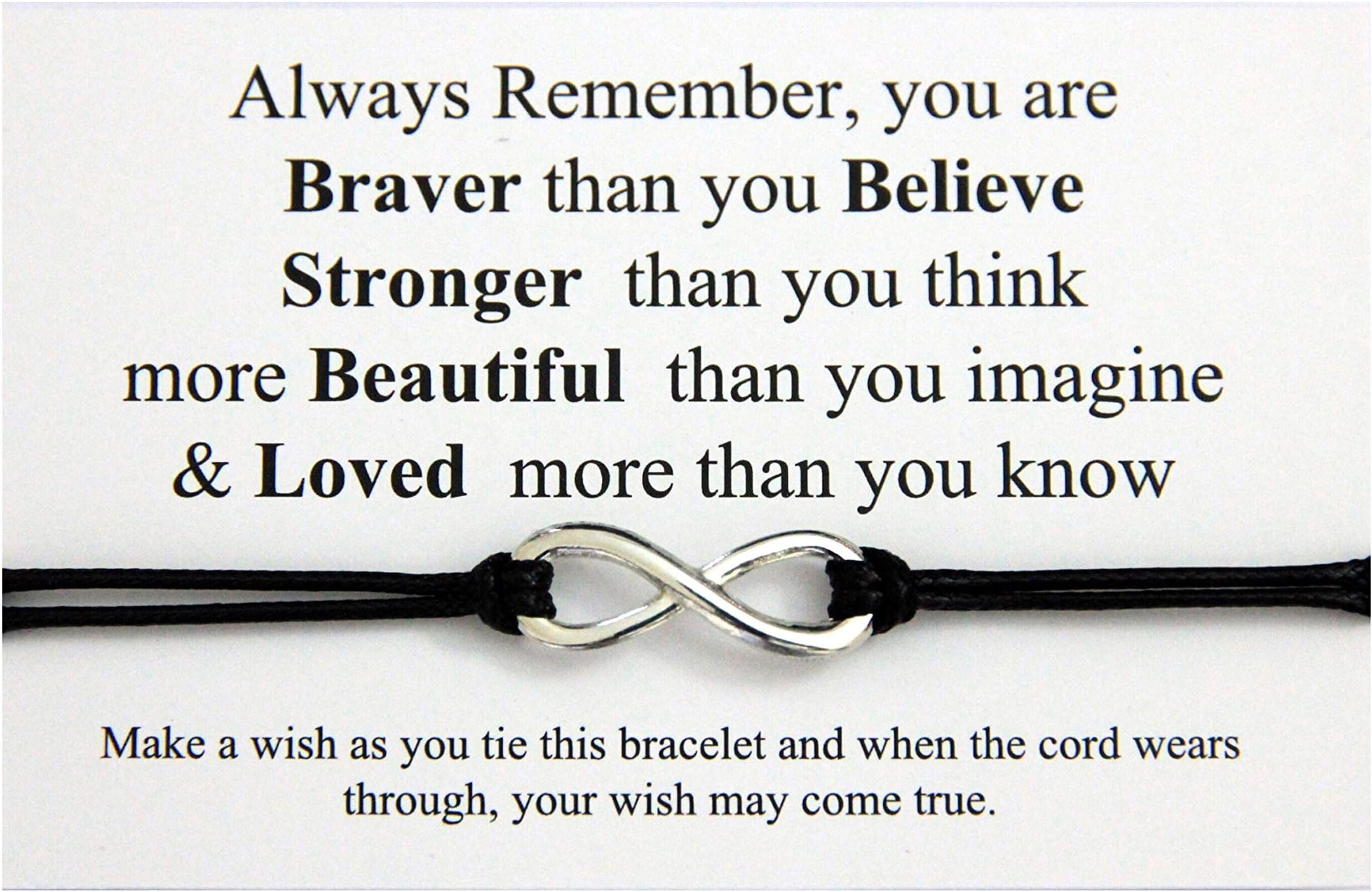 You are Braver Stronger Smarter Beautiful | Infinity Wish String Bracelet | Inspirational Gift for Friend Sister Daughter | Friendship Gifts | Best Friends Birthday Gifts