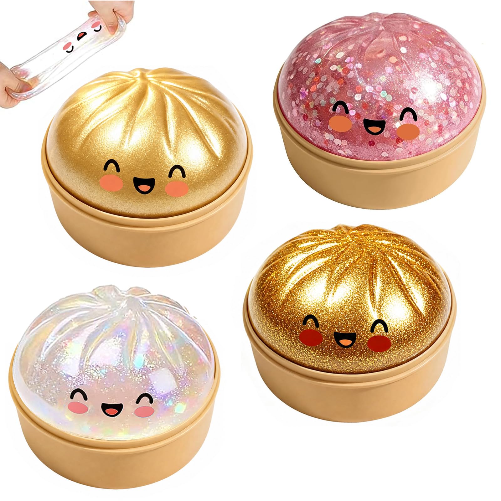 Giant Squishy Bao Dumpling Toy, 4Pcs Mystery Dumplings Squishies Fidget Toys, Glitter Squishys Sensory Toys Stress Balls for Kids Adults Autism Adhd, Bao Bun Squishies for Anxiety Relief